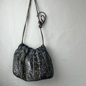 Rita Diana for Mylinka Vintage Beaded Crystal Bag Silver Gray Y2K Evening